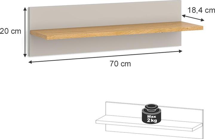 Actual product image VitaliSpa Wandregal Malia, Cashmere-Eiche, 70 x 20 cm