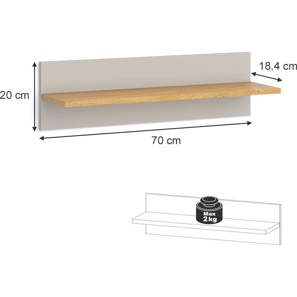 Thumbnail - VitaliSpa, Kinderregal, Wandregal Malia, Cashmere-Eiche, 70 x 20 cm