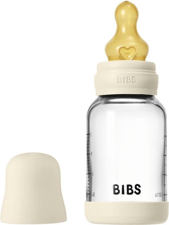 Bibs - Glass Baby Bottle Round Latex Slow Flow - Ivory - 120 ml (120 ml)