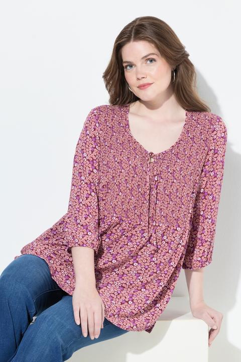 Produktbild Ulla Popken Smokbluse, Blüten, A-Linie, Rundhals, 3/4-Arm (42, 44)