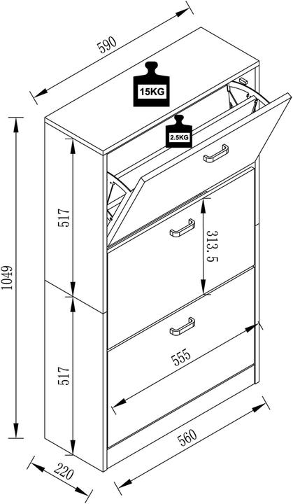 Actual product image VCM Shoe cabinet shoe tipper series Sipos L (105 x 59 x 22 cm)