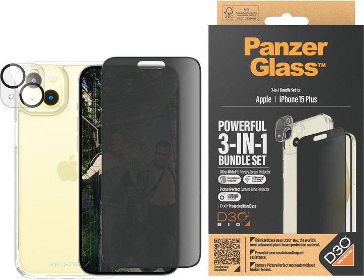 Produktbild PanzerGlass Privacy 3-in-1-Pack (1 Stk., Apple iPhone 15 Plus)