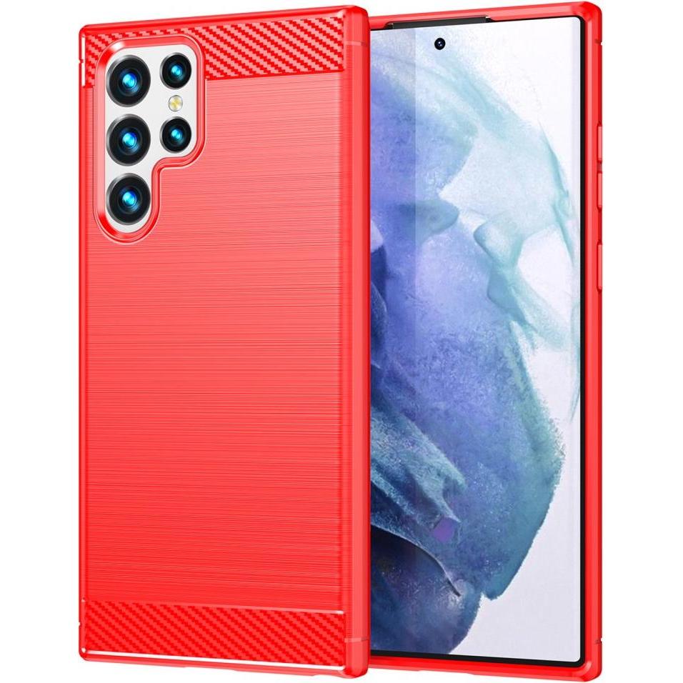Cover-Discount Galaxy S22 Ultra - Metall Carbon Look Hülle rot (Samsung Galaxy S22 Ultra), Smartphone Hülle, Rot