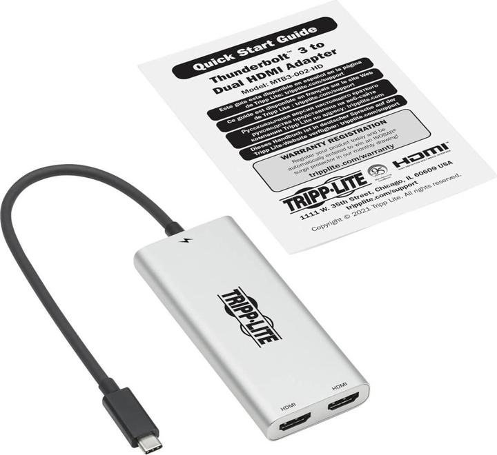Produktbild Eaton Dual-Monitor Thunderbolt 3 to HDMI Adapter M/2xF - 4K 60Hz 4:4:4 Silve (USB-C, 2 Ports)