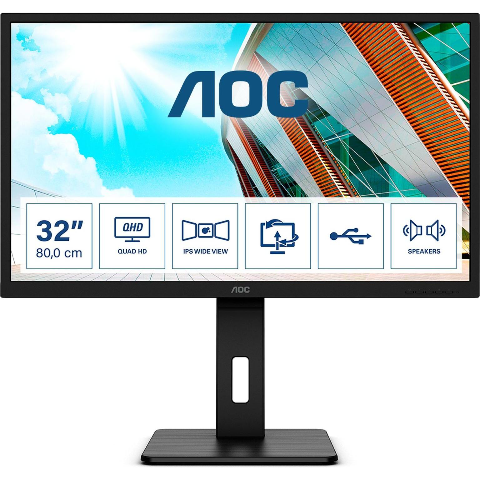 AOC Q32P2 (2560 x 1440 Pixel, 31.50"), Monitor, Schwarz