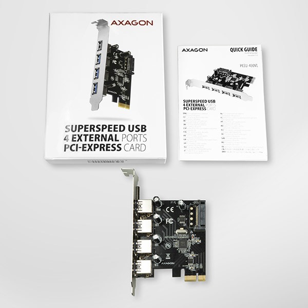 Produktbild Axagon PCEU-430VL Kontroler PCIe 4x port USB 3.2 GEN 1, UASP, chipset VIA