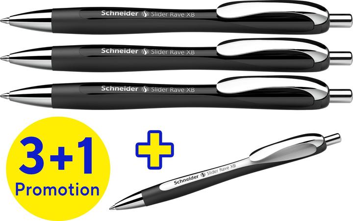 Productafbeelding Schneider Schrijfwaren 4 stuks Slider Rave XB 132584 Balpen 0,7 mm Scream (Zwart, Zwart/Wit, 4 x)