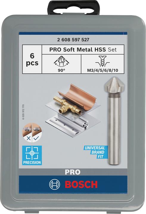 Immagine prodotto Bosch Professional Zubehör Set di svasatori HSS PRO Soft Metal, 6 pezzi. (6,3 mm, 8,3 mm, 10,4 mm, 12,4 mm, 16,5 mm, 20,5 mm)