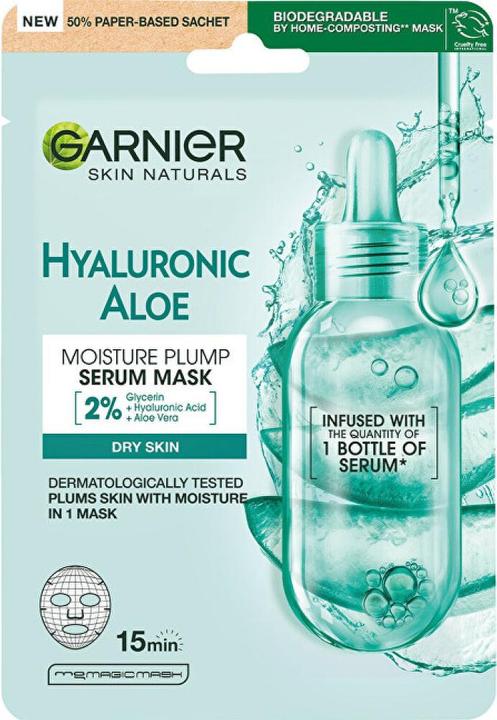 Immagine prodotto Garnier Hyaluronic Aloe Serum Tissue Mask - Maschera viso in tessuto con aloe vera 28,0g (L) (28 g)