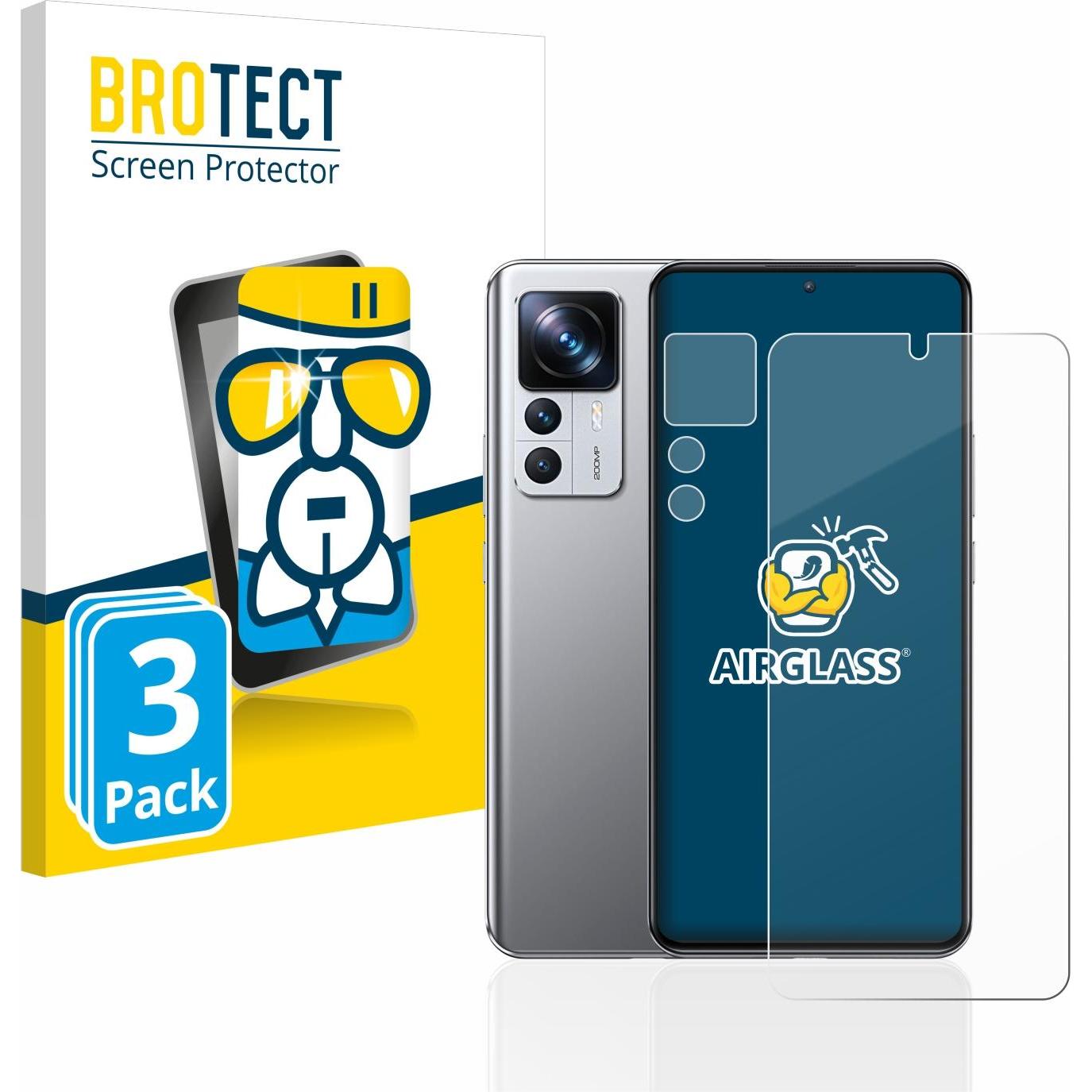 BROTECT AirGlass Panzerglasfolie (3 Stück, Xiaomi 12T Pro), Smartphone Schutzfolie, Transparent