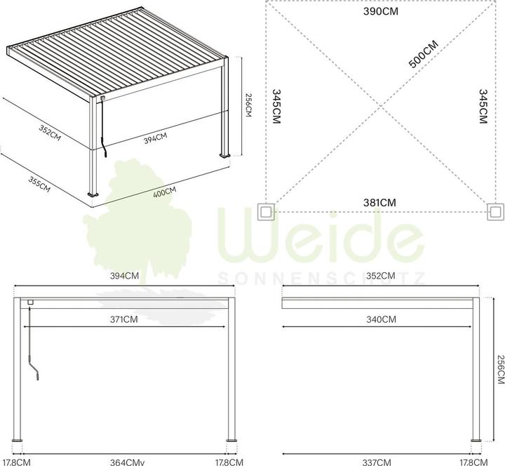 Actual product image Weide Wall pergola Deluxe Plus 3.6x4m White (400 cm, 360 cm)