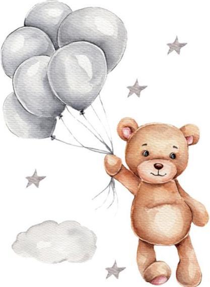 Konjac Sponge ROOM Decor SIPO-WS63036 NAKLEJKI NA ŚCIANĘ MIŚ Z BALONAMI