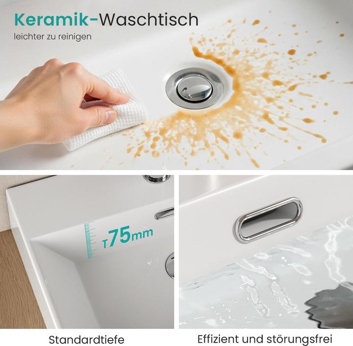 Produktbild Emke Aufsatzwaschbecken Keramik Waschbecken Eckiger Hängewaschbecken Waschtisch, Modernes Design für (360 mm, 600 mm)