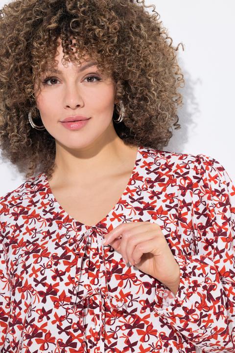 Image du produit Ulla Popken Blouse coupe évasée, imprimé petits noeuds, décolleté en V et manches longues (46, 48)