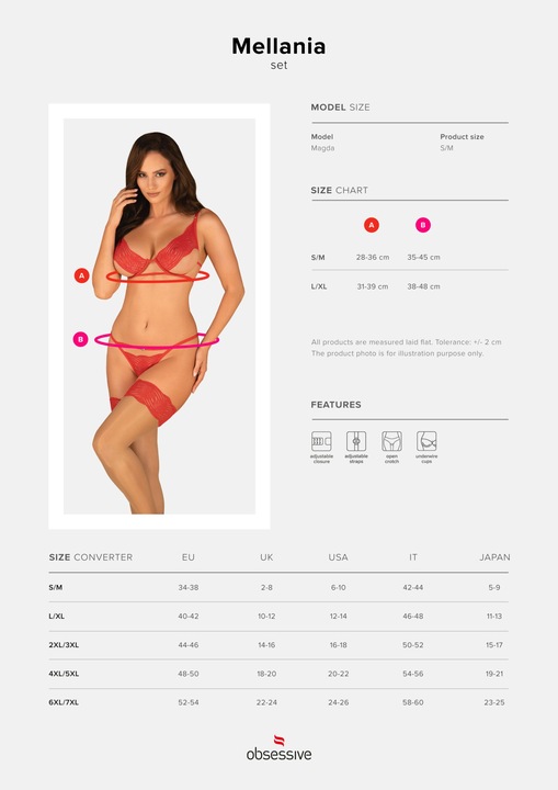 Actual product image Obsessive Mellania Bra Set With Sexy Thong - Red (L, XL)