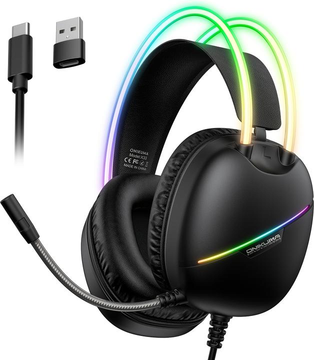 Actual product image PhoneLook ONIKUMA Gaming-Headset mit RGB-LED USB-C und HD-Mikrofon für PC und PS (Cable, Wireless)