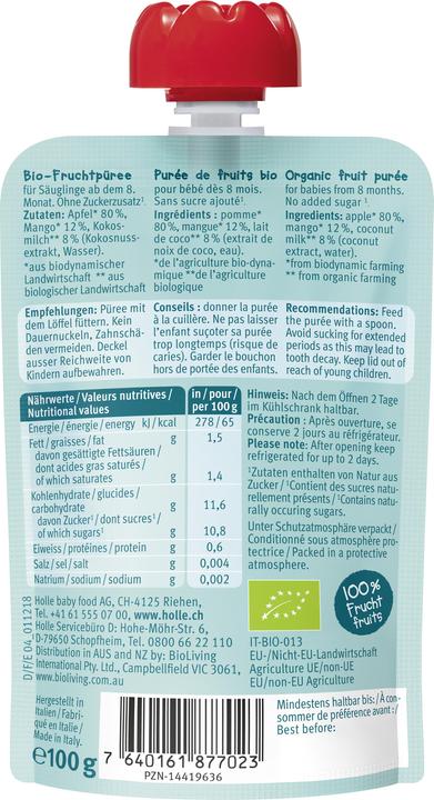Nährwerte und Zutaten Holle Pouchy (100 g)