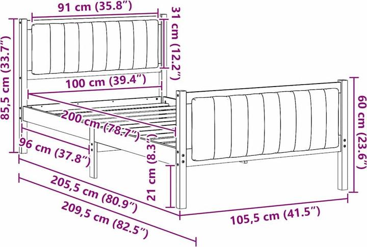 Image du produit vidaXL Plattformbettgestell (100 x 200 cm)