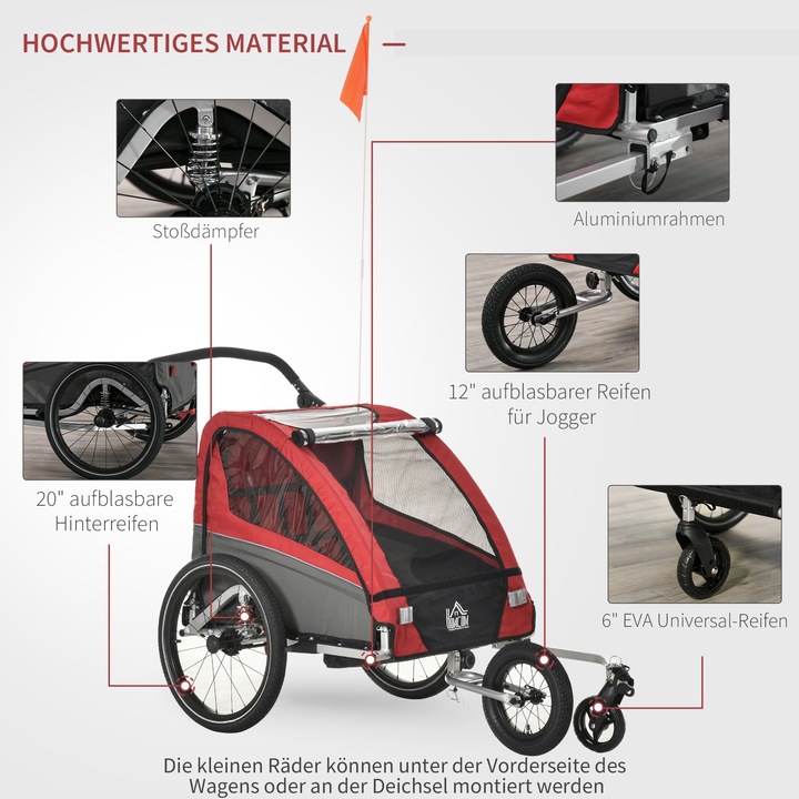 Produktbild Homcom 3in1 Kinderwagen auch als Jogger und Fahrradanhänger