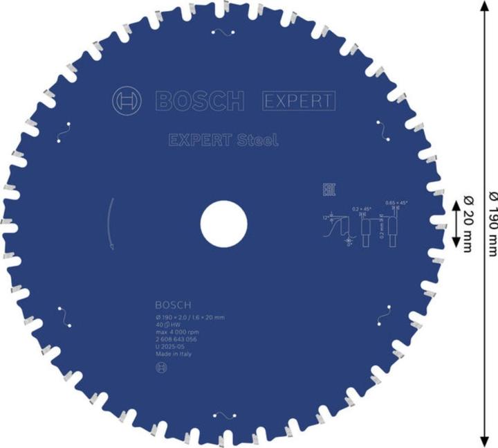 Produktbild Bosch Professional Zubehör Kreissägeblatt Expert for Steel, 190 x 20 x 2,0 mm, 40