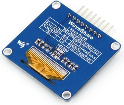 Produktbild WaveShare 1.3 128x64 OLED Display Modul, einfarbig (blau), SPI/I2C Interface, horizontale Stiftleiste