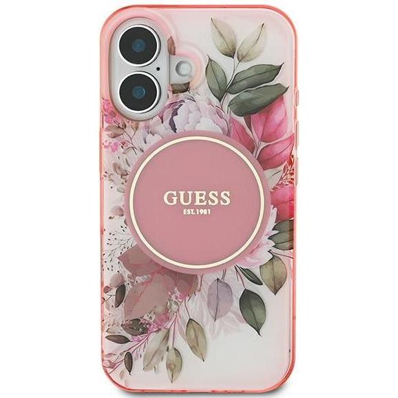 Thumbnail - Guess GUHMP16SHFWBDCEP iPhone 16 6.1" różowy/pink hardcase IML Flower & Tonal Circle MagSafe (Apple iPhone 16), Smartpho...