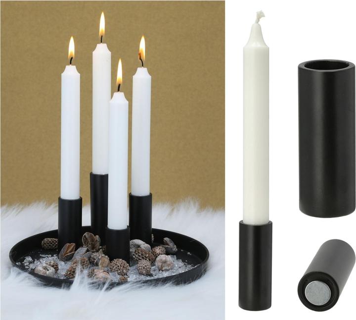 Produktbild Novaliv 12x Stabkerzenhalter magnetisch SCHWARZ 2,8x7,5cm Weihnachten Dekotablett Kerzenständer (Rund)