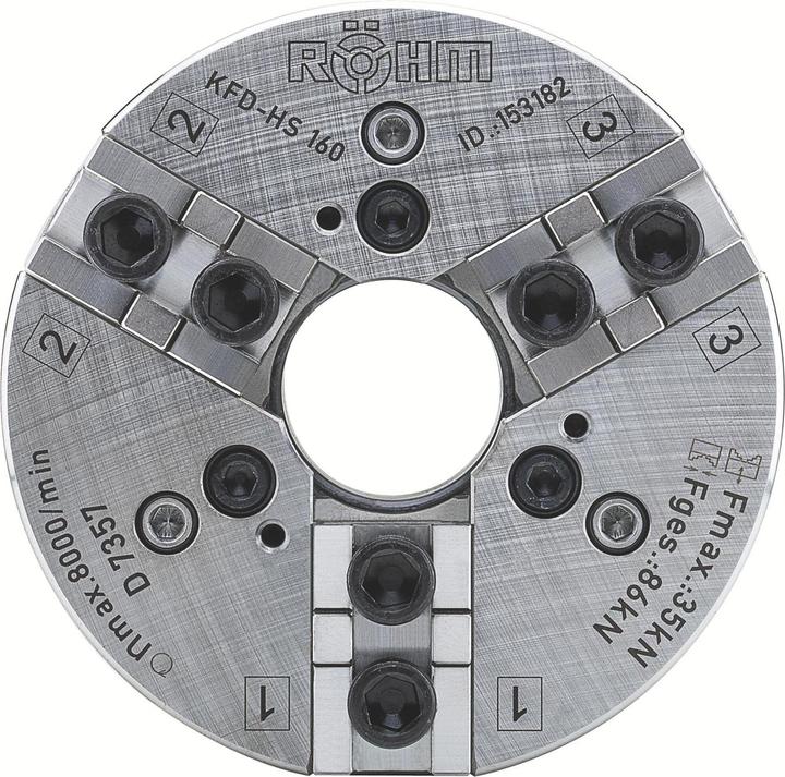 Produktbild Röhm Kraftspannfutter KFD-HS 110, 3-Backen, Kreuzversatz, Zylindrische Zentrieraufnahme