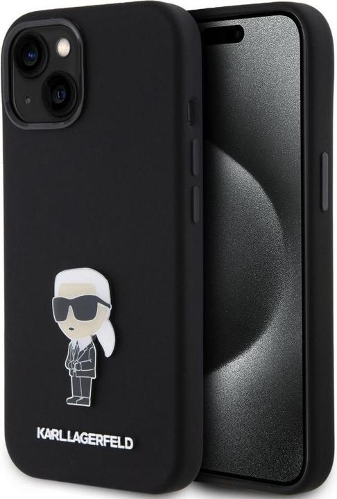 Actual product image Karl Lagerfeld KLHCP15SSMHKNPK iPhone 15 6.1" czarny/black Silicone Ikonik Metal Pin (Apple iPhone 15)