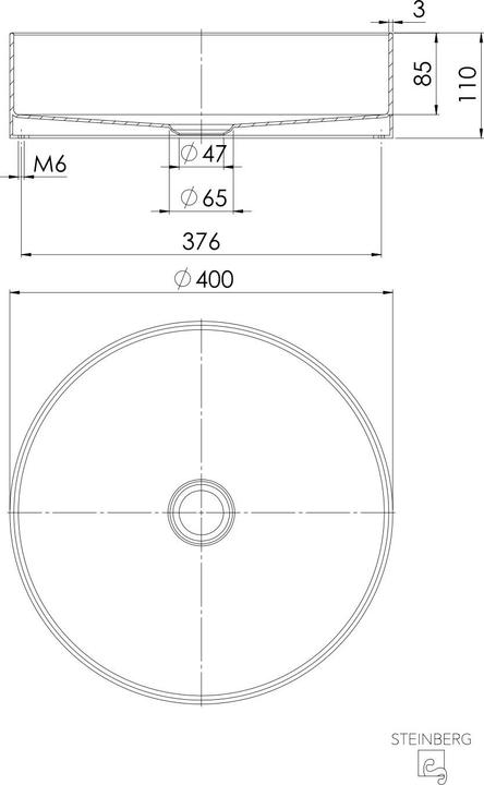 Produktbild Steinberg Série 442 lavabo à poser, rond, acier inox, sans trou pour robinet, sans trop-plein, 400x400x110mm (400 mm, 400 mm)
