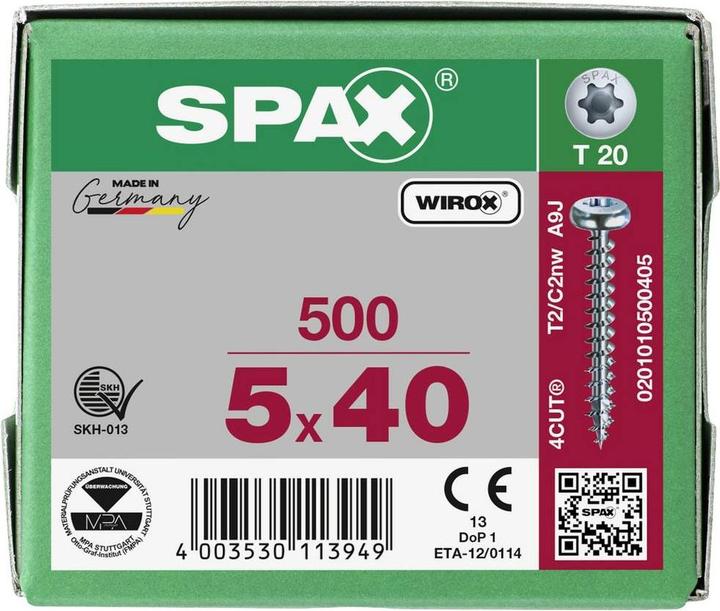 Immagine prodotto Spax Testa Semitonda T-Star Plus T20 Completamente Filettata Wirox (500 Viti per pezzo)