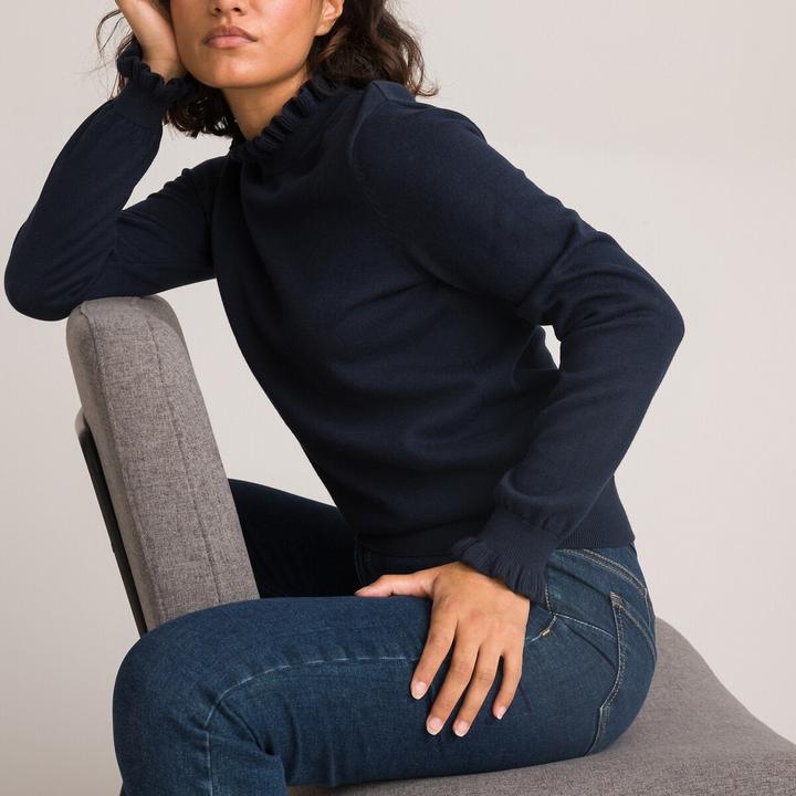 Actual product image La Redoute Collections Jumper with ruffled stand-up collar and long sleeves (L)