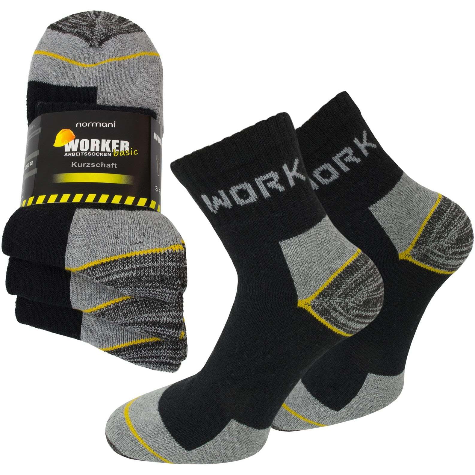 Thumbnail - Normani, Herren, Socken, 6 Paar Kurzschaft-Arbeitssocken Work Short, Schwarz, Gelb, Grau, (6er Pack, 39 - 42)