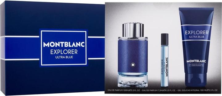 Actual product image Montblanc Explorer Ultra Blue Set - 100ml Eau De Parfum, 75ml Travel Spray, 100ml Shower Gel (Perfume set)