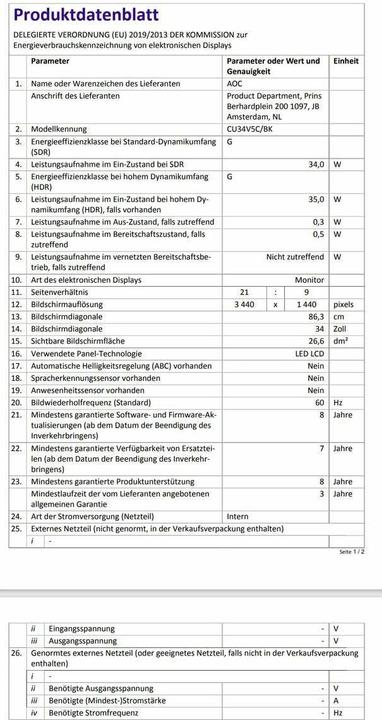 Productafbeelding AOC CU34V5C (34", 3440x1440,UWQHD) (3440 x 1440 pixels, 34")