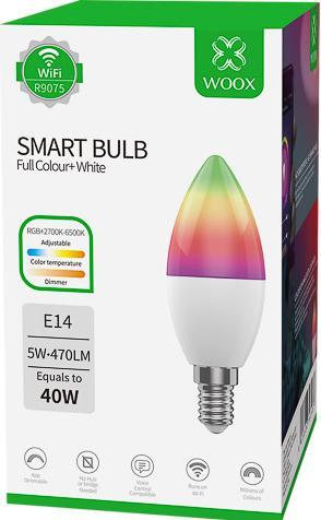 Energy Label Woox R9075 Smart Lighting Intelligent Light Bulb WLAN (E14, 5 W, 470 lm, 1 x, F)