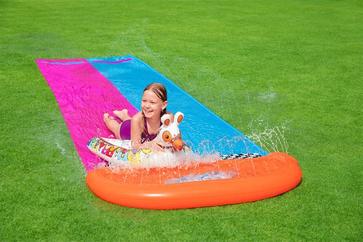 Immagine prodotto Bestway 2er-Wasserrutsche mit aufblasbaren Lama-Schwimmtieren (4.88 m)