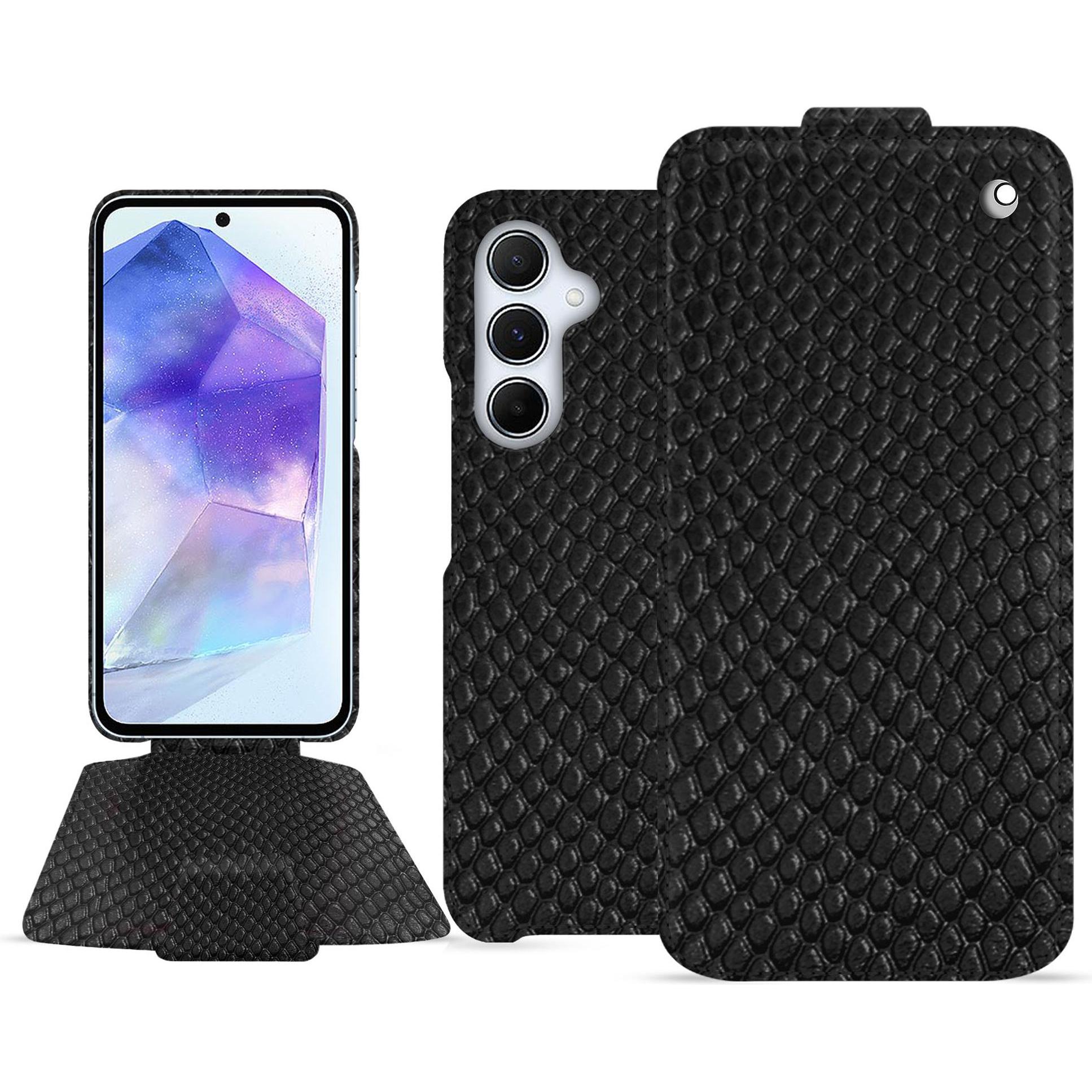 Noreve Lederschutzhülle vertikal (Samsung Galaxy A55), Smartphone Hülle, Schwarz
