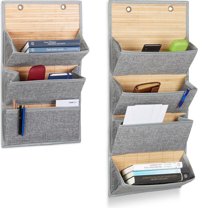 Image du produit Relaxdays Organiseur suspendu en bambou avec motif de jute (34 x 12 x 75 cm, 10.94 l)