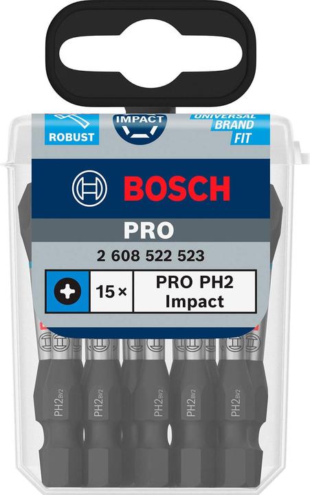 Produktbild Bosch Professional Zubehör PRO Phillips Impact Bit, PH2, 55 mm, 15-tlg. (Kreuz Phillips PH)