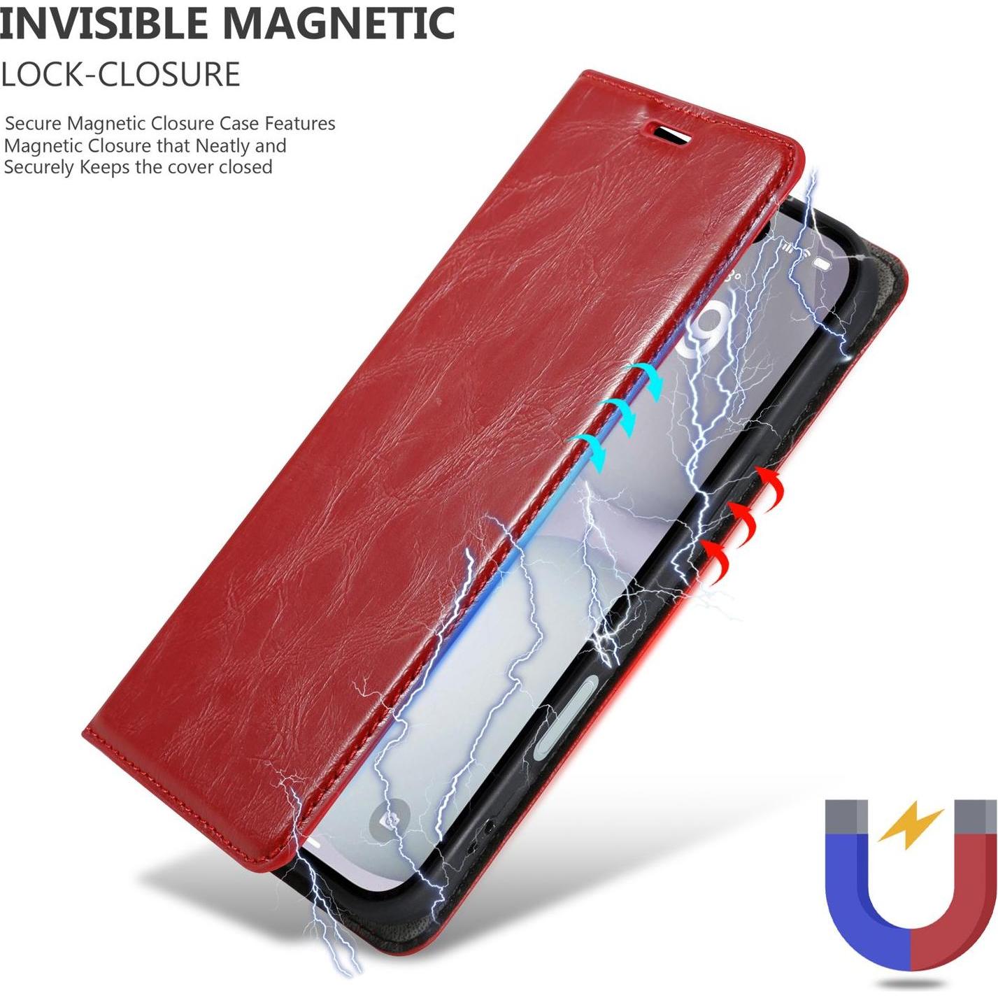 Thumbnail - Cadorabo Hülle für iPhone 16 PLUS Schutzhülle mit Magnetverschluss (Apple iPhone 16 Plus), Smartphone Hülle, Rot