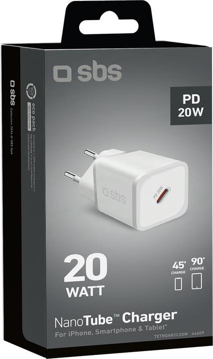 Produktbild SBS PD Reiselader 20W USB-C GaN weiá (20 W, 1 Port)
