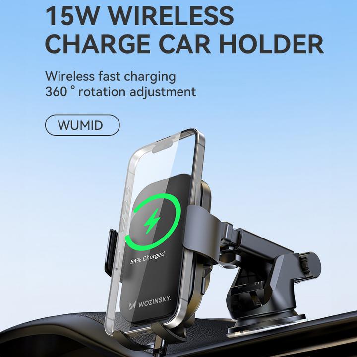 Actual product image Wozinsky WUMID car holder with 15W inductive charger for dashboard - black