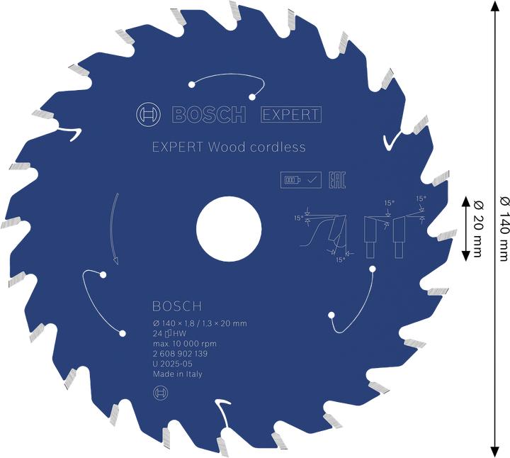 Productafbeelding Bosch Professional Zubehör EXPERT Wood Kreissägeblatt, 140x20 mm, T24