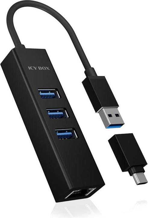 Icy Box USB Hub SB 3.0 Hub & LAN-Adapter,IB-HUB1419-LAN (USB-C, 4 Ports)