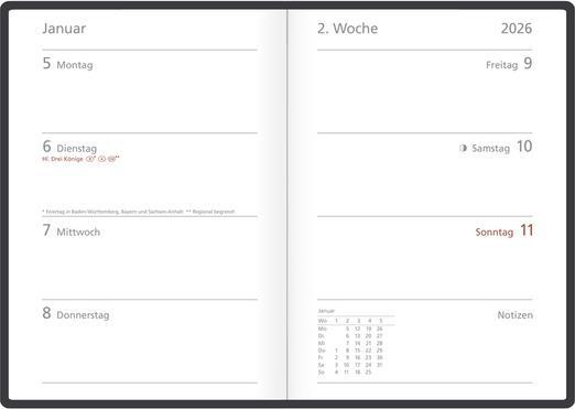 Image du produit Wochentimer Colour grün 2026 (1 semaine / 2 pages)