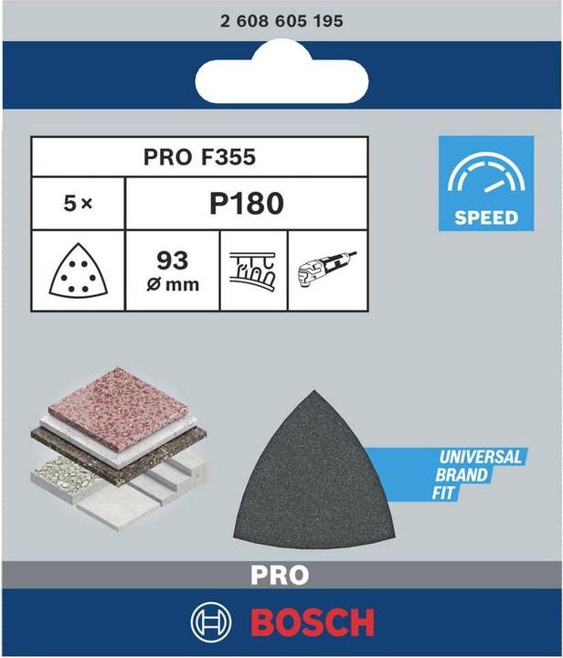 Produktbild Bosch Professional Zubehör PRO F355 Schleifblatt, 93 mm, G180 (180)