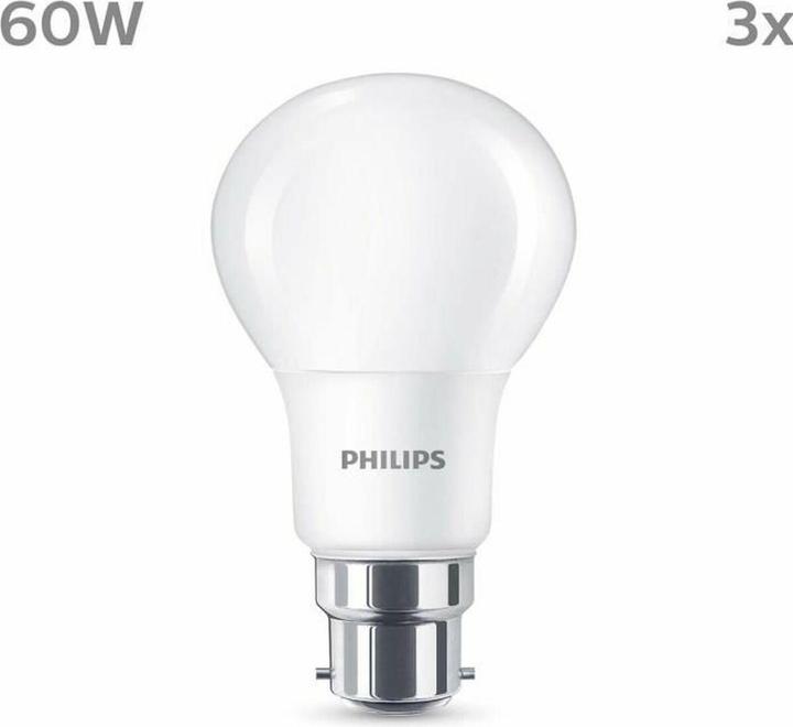 Produktbild Philips Lampe 60W A60 B22 x3 (B22, 8 W, 806 lm, 3 x, F)