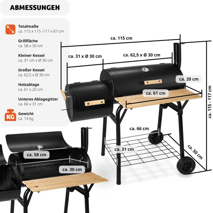 Produktbild tectake Holzkohlegrill Smoker (58 cm)