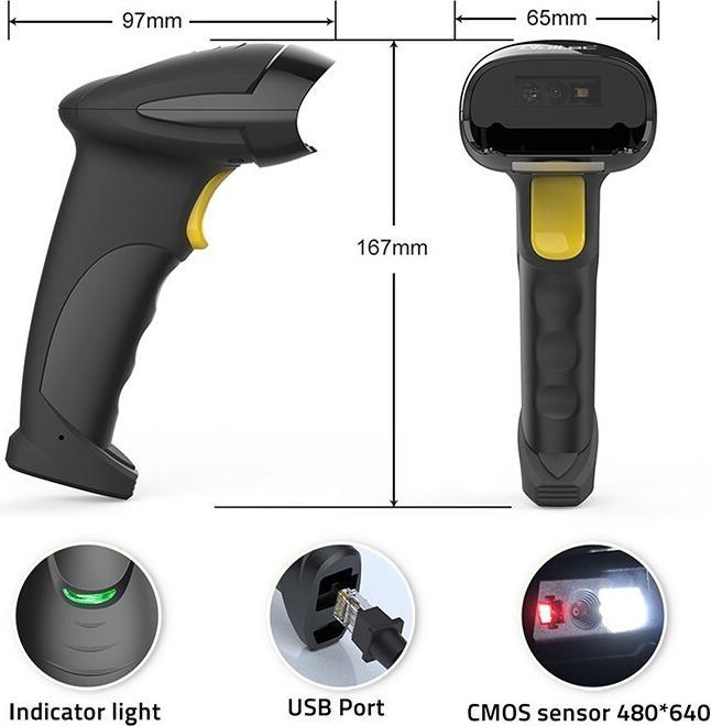 Actual product image Qoltec Laserowy czytnik kodów kreskowych 1D | 2D | czarny (1D barcodes, 2D barcodes, QR Code)